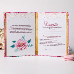 Диплом Самой близкой и любимой подруги, А5, 21 х 15 см.