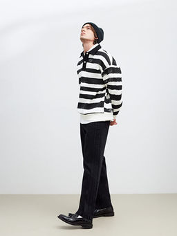 Polo Yaka ?izgili Erkek Sweatshirt