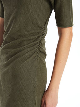 Bisiklet Yaka Dokulu Elbise