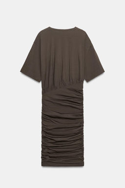 VESTIDO CORTO DRAPEADO / Khaki oscuro - Zara фото 8