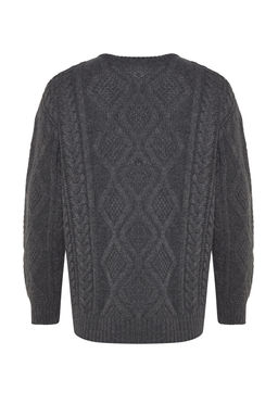 TRENDYOL MAN Beyaz Oversize Genis Kal?p Bisiklet Yaka Sac Orgulu Triko Kazak TMNAW23KZ00280 - Trendyolmilla фото 16