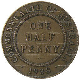 Монета 1/2 пенни 1938 года Австралия