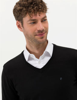Siyah Slim Fit V Yaka Basic Triko Kazak