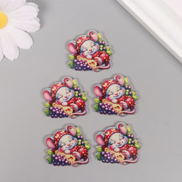 Цена за 5 шт. Декор для творчества акрил «Мышонок в пижамке сладко спит на сыре», 3×3×0.2 см