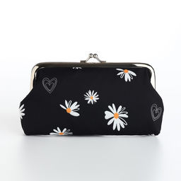 Косметичка женская на фермуаре, маленькая, с принтом Ромашки, чёрный - Simaland фото 2