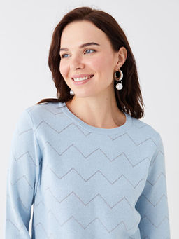 Bisiklet Yaka ?izgili Uzun Kollu Kad?n Triko Kazak