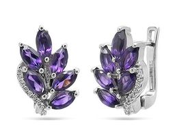 Серьги из серебра аметист, Ель
