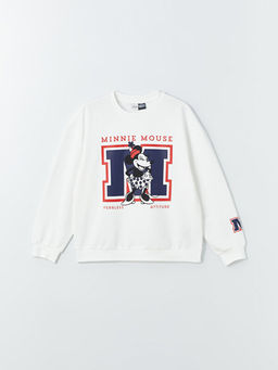 Bisiklet Yaka Minnie Mouse Bask?l? Uzun Kollu K?z ?ocuk Sweatshirt