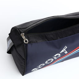 Сумка спортивная на молнии, боковой карман/сетка, регулируемый ремень, маленький размер, чёрная/синяя