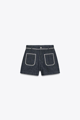 Z1975 HIGH-WAIST DENIM SHORTS WITH TOPSTITCHING - Zara фото 5