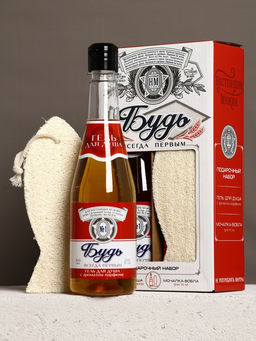 Подарочный набор «Будь», гель для душа во флаконе пиво, 500 мл и мочалка вобла, Чистое счастье