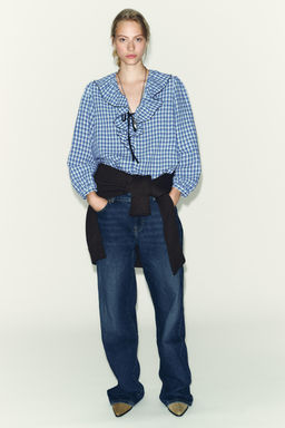 GINGHAM CHECK RUFFLED BLOUSE
