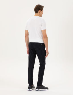 Lacivert Slim Fit _izgili Kanvas Pantolon
