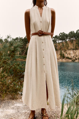 LINEN BLEND MIDI DRESS WITH BELT - Zara фото 11