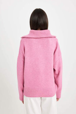 Трикотажный свитер оверсайз с широким кроем и половиной молнии с высоким воротником - Defacto фото 7