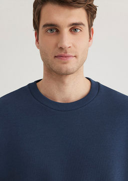 Bisiklet Yaka Lacivert Basic Sweatshirt - Mavi фото 5