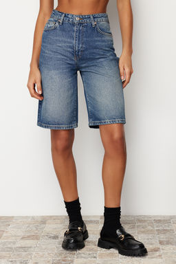 TRENDYOLMILLA Mavi Yuksek Bel Denim Bermuda TWOSS24SR00007  фото 12