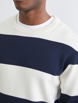 Bisiklet Yaka ?izgili Erkek Triko Kazak