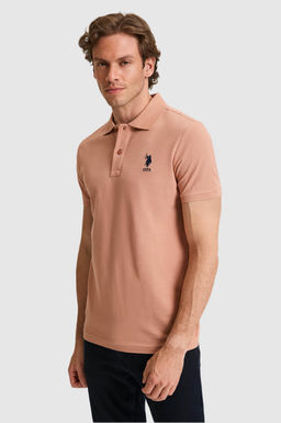 Erkek Slim Fit Polo Yaka Pudra Basic Ti__rt