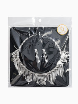 Набор 2 пред-а: серьги, колье со стразами "Лёд" сталактит, d=13,5см, цвет белый в серебре