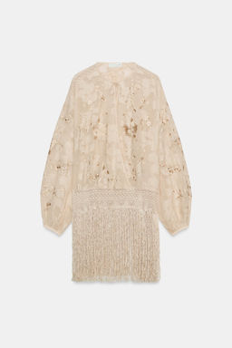 BLUSA BORDADOS FLECOS ZW COLLECTION / Crudo / Beige - Zara фото 8