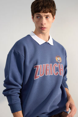 TRENDYOL MAN Premium Indigo Oversize/Genis Kesim Gomlek Ici Polarl? Sweatshirt TMNAW24SW00187 - Trendyolmilla фото 2