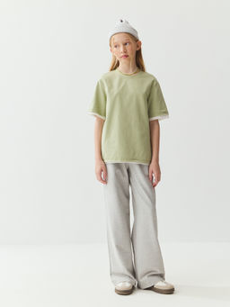 Футболка с контрастной отделкой "Шалфей" 7+