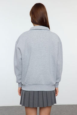 TRENDYOLMILLA Ac?k Pembe Gomlek Yaka Nak?sl? Regular Fit Kal?n Ici Polarl? Orme Sweatshirt TWOAW24SW00182  фото 5