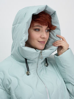 Куртка женская демисезонная с капюшоном бирюзового цвета 1140Br