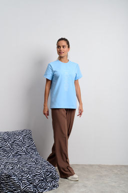 Футболка женская голубая "Зачеркнутые города"