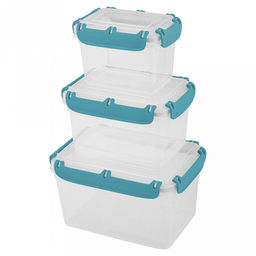 Контейнер с защелками пластмассовый Bergen 2,4л, 1,3л, 0,7л, голубой океан, набор 3шт (Россия)