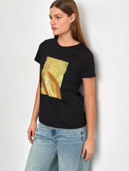 ЕМКА / Базовая футболка с золотым принтом, 100% хлопок - Emka фото 4