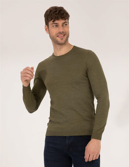 A__k Ye_il Slim Fit Bisiklet Yaka Y_n Kar___ml_ Basic Triko Kazak - Pierre cardin фото 2
