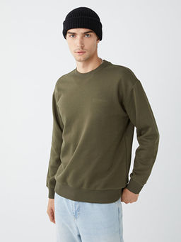 Bisiklet Yaka Uzun Kollu Bask?l? Erkek Sweatshirt