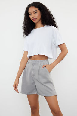 Gri %100 Tencel Pileli Denim Sort TWOSS24SR00077