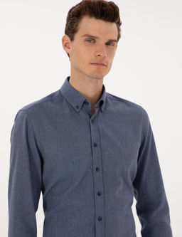 Koyu Mavi Flanel Dokulu Slim Fit Uzun Kollu G_mlek - Pierre cardin фото 2