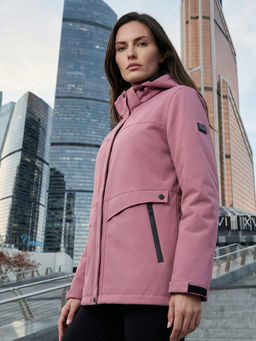 Ветровка женская софтшелл виндстоппер с капюшоном спортивная темно-синего цвета 9616_1TS - Valianly фото 99