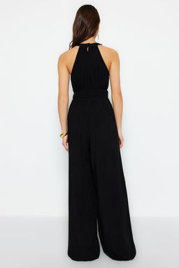 Siyah Beli Buzgu Detayl? Genis Paca Maxi Dokuma Tulum TWOSS23TU00121