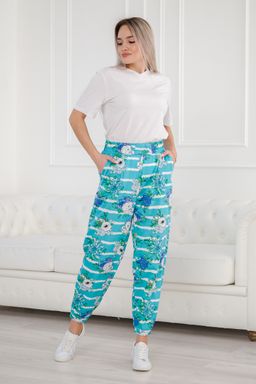 Брюки женские из футера Забава маки на ментоле - Амадэль фото 8