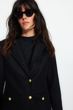 Trendyolmilla Siyah Premium Kurk Yaka Detayl? Gold Dugmeli Kase Kaban TWOAW24KB00100  фото 4