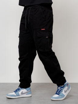 Джинсы карго мужские с накладными карманами черного цвета 2421Ch