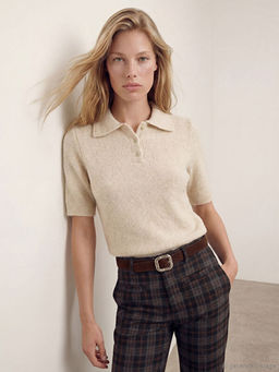 Polo Yaka Y?n Kar???ml? Kad?n Triko Kazak