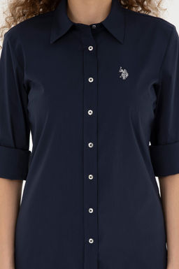 Женская базовая рубашка темно-синего цвета с длинным рукавом - U.s. polo assn фото 6