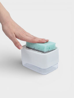 Дозатор для моющего средства с подставкой для губки Raccoon, губка в комплекте, белый