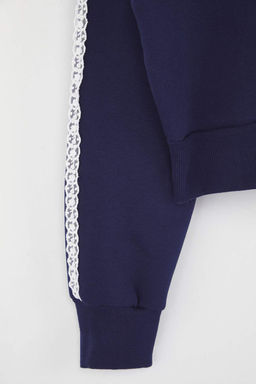Lacivert Regular/Normal Kal?p Dantel Detayl? Orme Sweatshirt TWOAW26SW00023 - Trendyolmilla фото 6