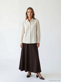 Desenli Keten Kar???ml? Kad?n G?mlek