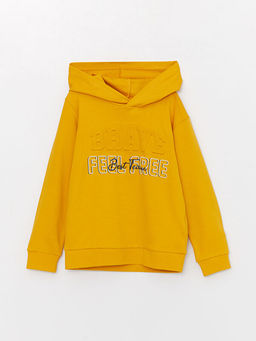 Bask?l? Uzun Kollu Erkek ?ocuk Hoodie
