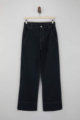 Koyu Mavi Cep Detayl? Yuksek Bel Ekstra Esnek Wide Leg Jeans TWOSS26JE00019 - Trendyolmilla фото 5