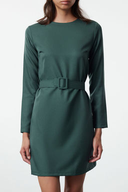 Yesil Shift/Duz Kesim Kemerli Mini Dokuma Elbise TWOAW25EL00190