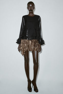 SHIMMER FABRIC RUFFLED BLOUSE